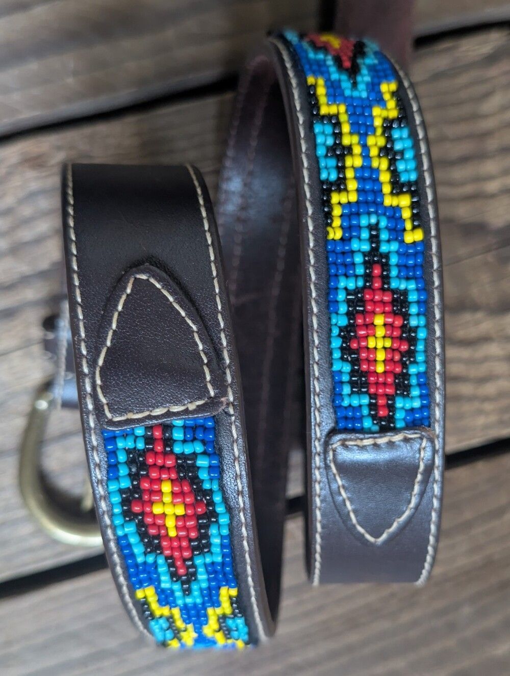 J. Crew Brown Beaded Leather Belt S - Picture 2 of 6